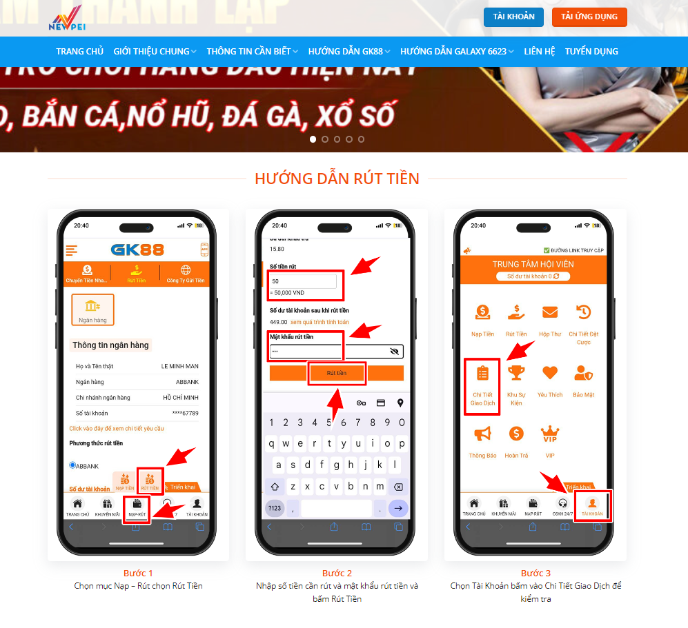 Hướng dẫn rút tiền gk88 